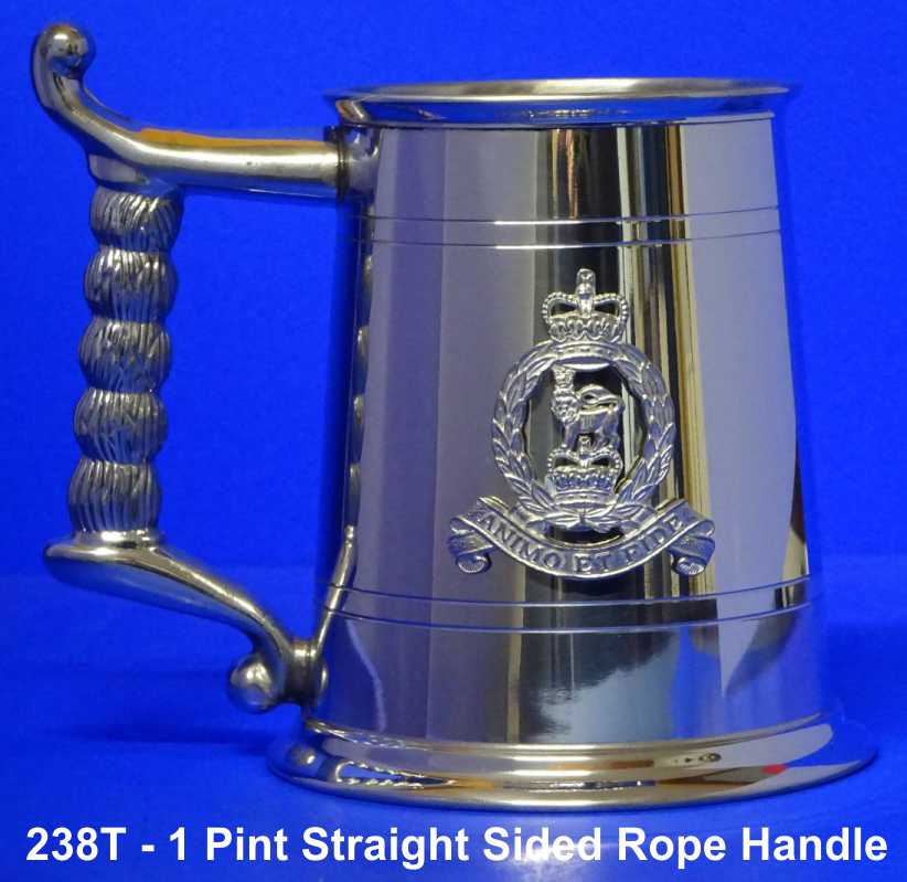 PEWTER TANKARD 238T - 1 Pint Straight Sided Rope Handle