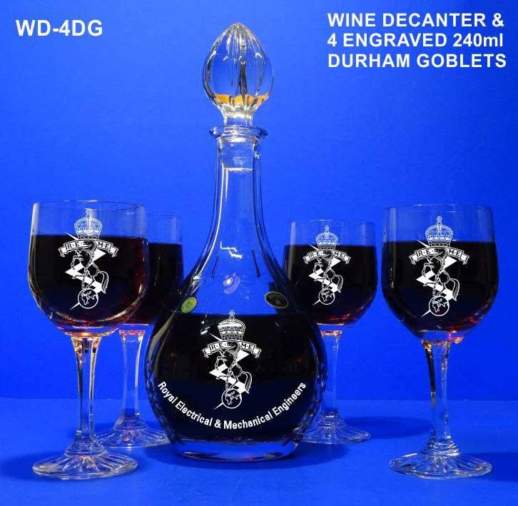 Bohemia Crystal Teardrop Wine Decanter with 4 x 240ml Goblets - All Engarved