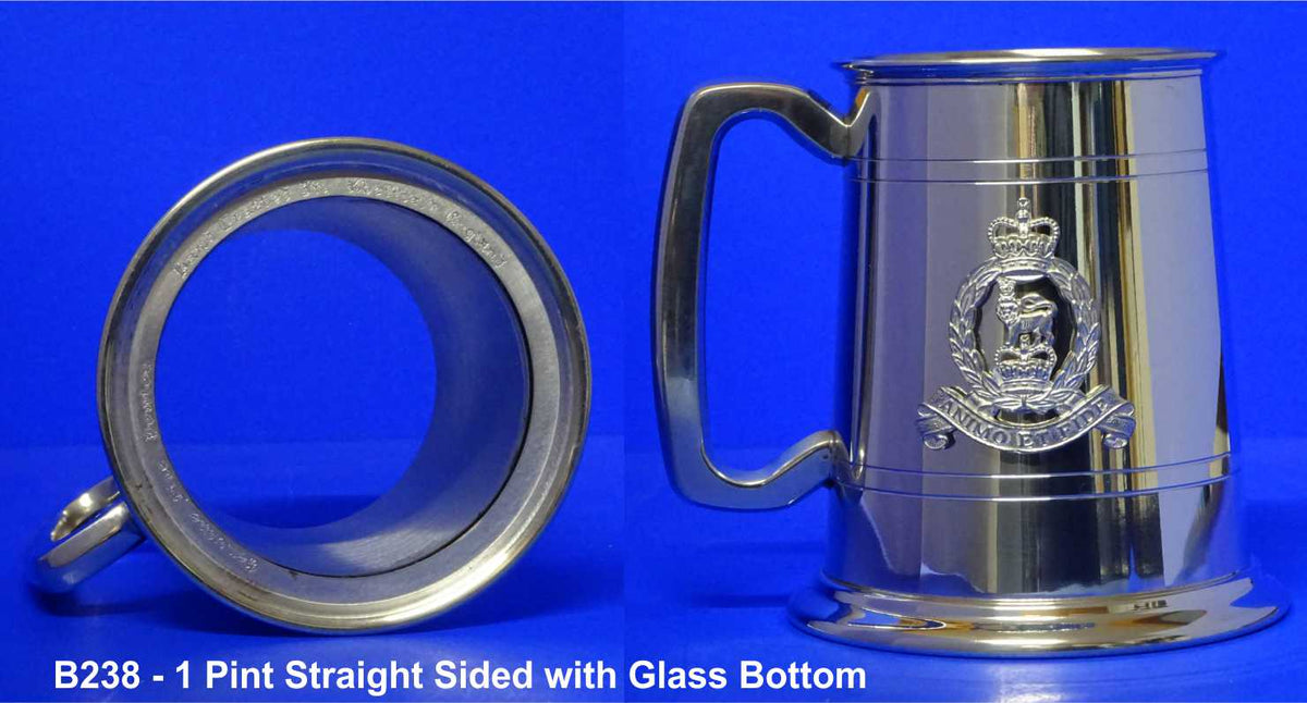 PEWTER TANKARD B238 - 1 Pint Straight Sided with Glass Bottom