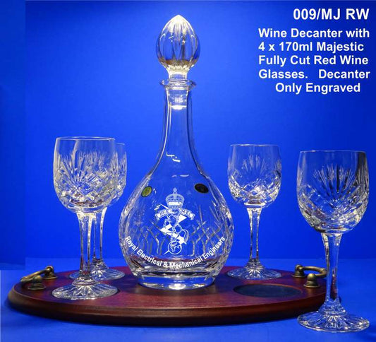 Bohemia (Full) Crystal Cut Wine Decanter & 4 Wine Glasses on Personalised Tray