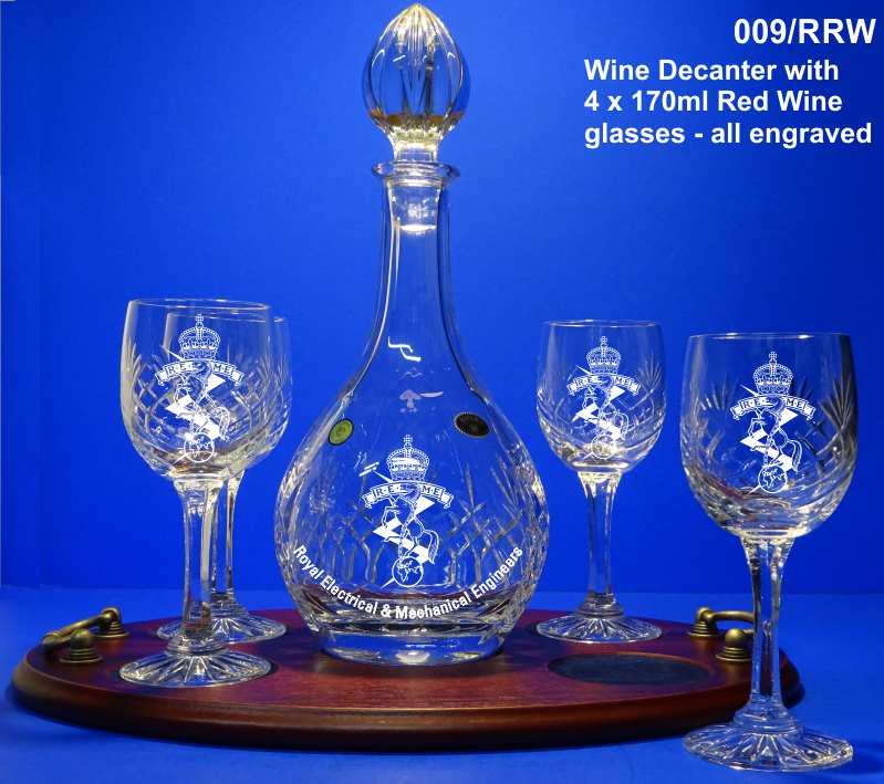 Bohemia Crystal Wine Decanter, 4 Red Wine Glasses Engraved on Personalised Tray