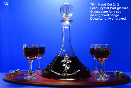 Bohemia Crystal Port Decanter Engraved, 6 Crystal Port Glasses on a Personalised Tray