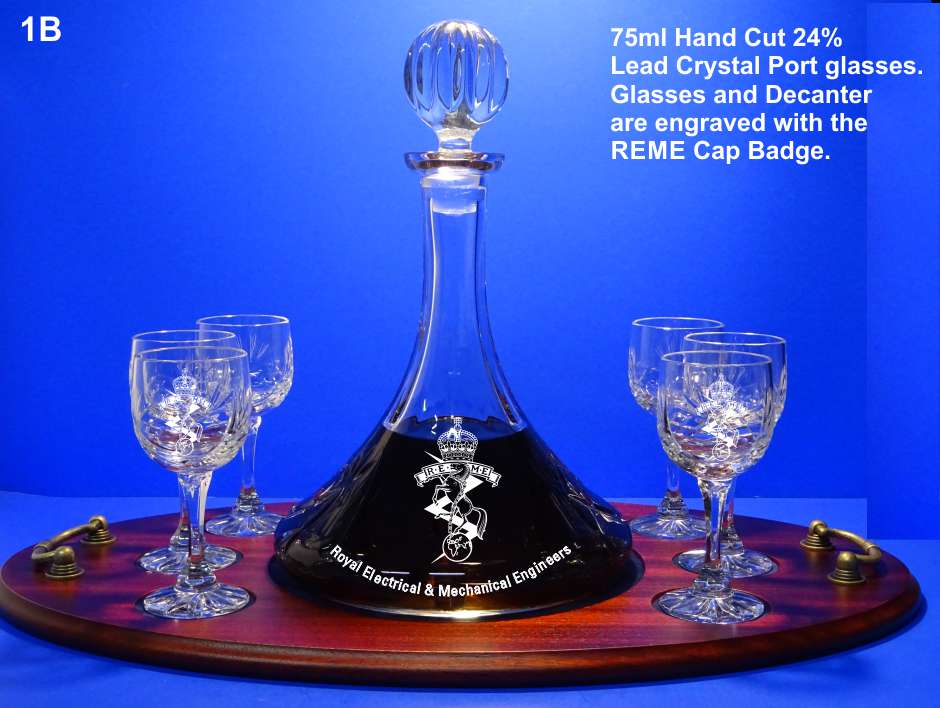 Ships Decanter & 6 Port Glasses Engraved on a Personalised Tray