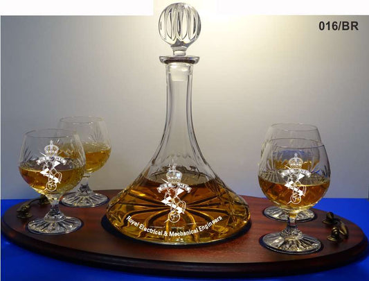 Ships Decanter with 4 Brandy Glasses Engraved on Personalised Tray