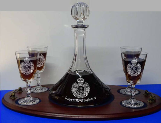 Ships Decanter with 4 Windsor Glasses Engraved on Personalised Tray