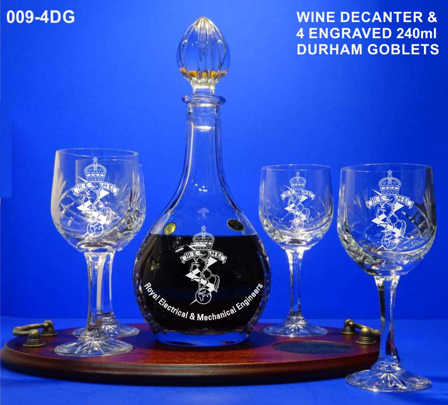 Bohemia Crystal Wine Decanter, 4 Goblet Wine Glasses Engraved on Personalised Tray