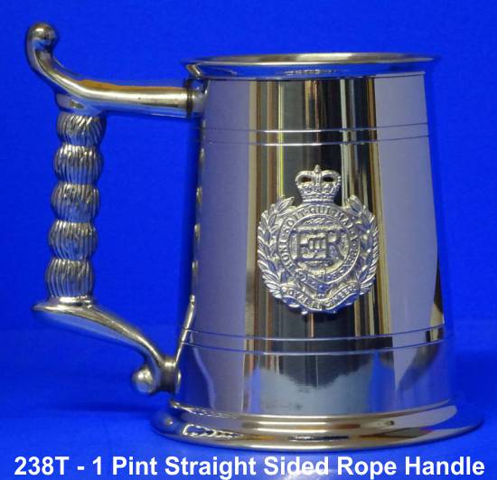 PEWTER TANKARD 238T - 1 Pint Straight Sided Rope Handle