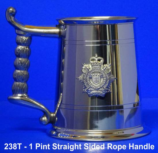 PEWTER TANKARD 238T - 1 Pint Straight Sided Rope Handle
