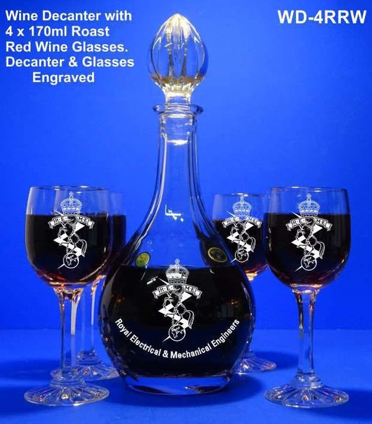 Bohemia Crystal Wine Decanter with 4 Red Wine Glasses