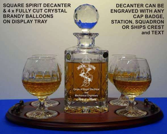 Square Decanter Engraved with 4 Full Crystal Cut Brandy Glasses on a Personalised Tray