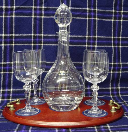 Wine Glass Decanter Set -  5 Piece Engraved on Personalised Tray