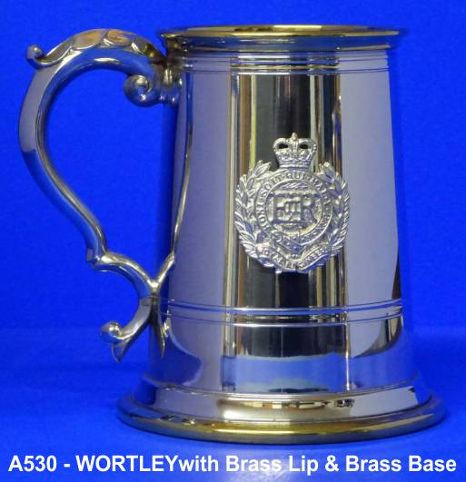 PEWTER TANKARD A530 Wortley - with Brass Lip & Brass Base