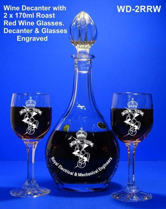 Bohemia Crystal Teardrop Wine Decanter with 2 Red Wine Glasses
