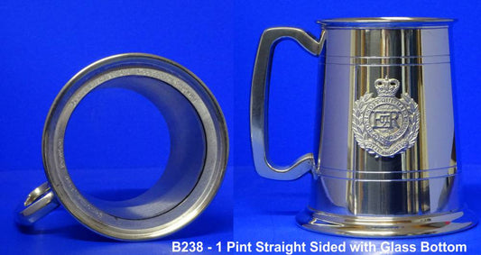 PEWTER TANKARD B238 - 1 Pint Straight Sided with Glass Bottom