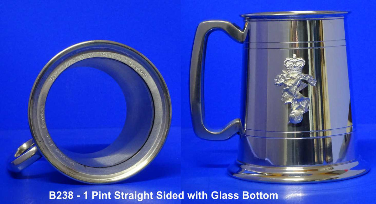 PEWTER TANKARD B238 - 1 Pint Straight Sided with Glass Bottom
