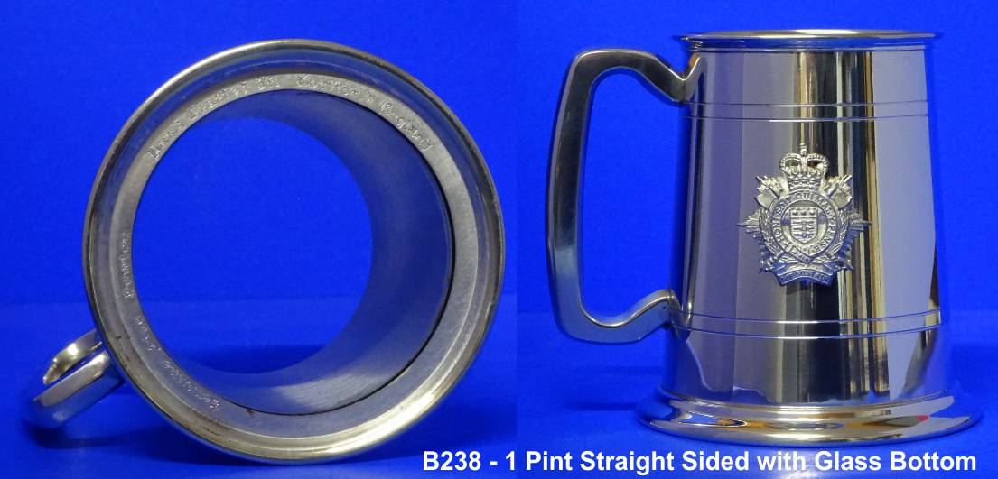 PEWTER TANKARD B238 - 1 Pint Straight Sided with Glass Bottom