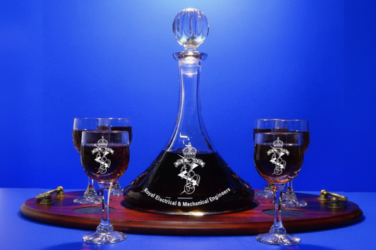 Ships Decanter & 6 Port Glasses Engraved on a Personalised Tray